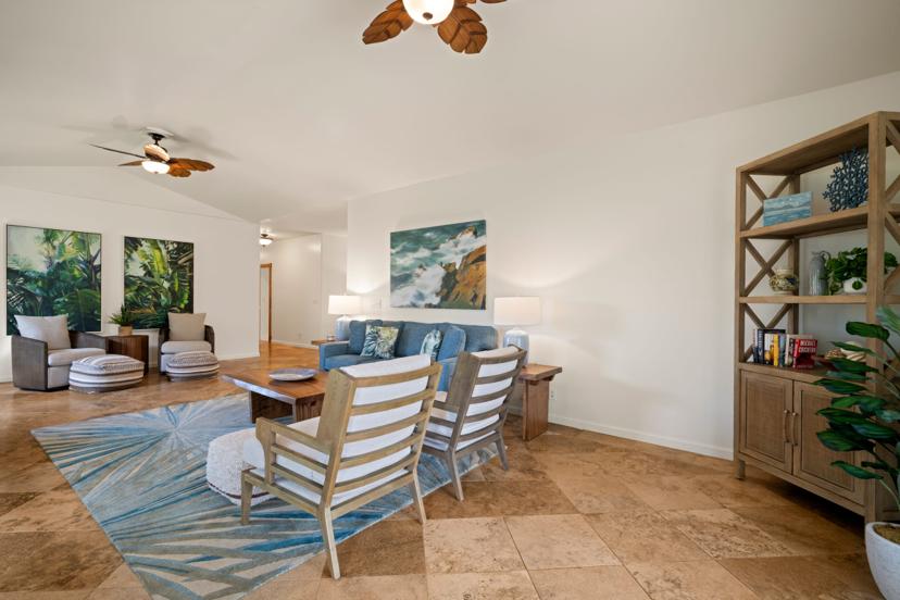 Open-concept living area at Princeville Kauai vacation rental sleeps 8