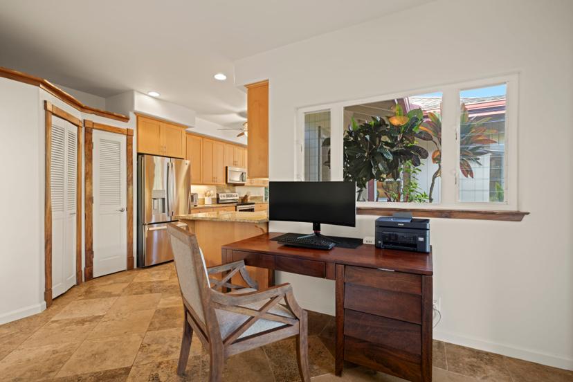 Office area with desk and printer at Princeville vacation rental