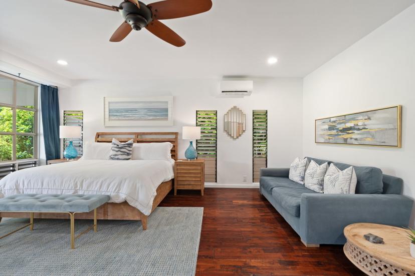 Master bedroom west wall Emmalani Pool House Kauai