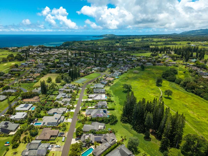 Aerial Emmalani Pool House Kauai coastline