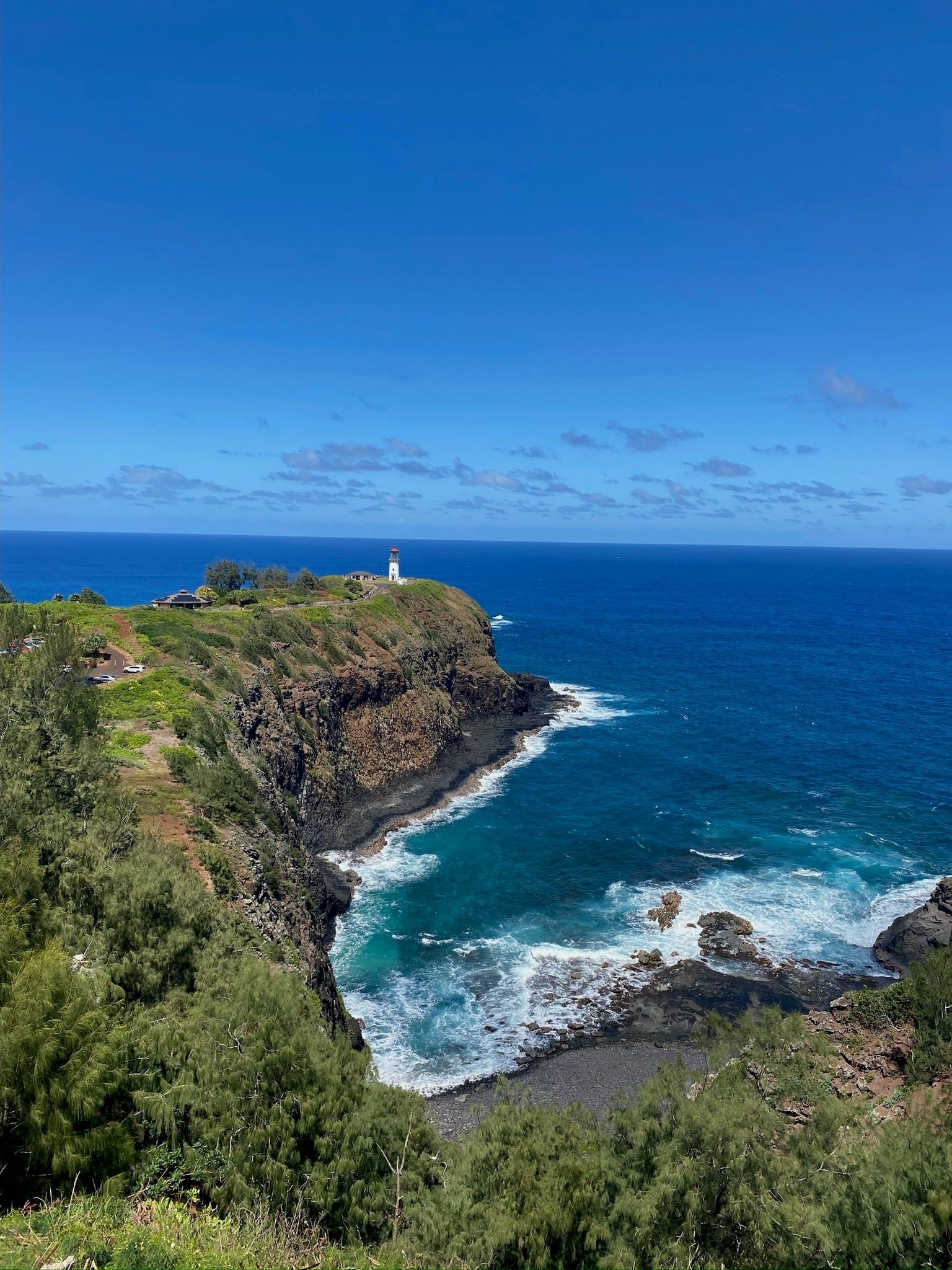 Kilauea Lighthouse across the cove on Kauai's North Shore, near Princeville